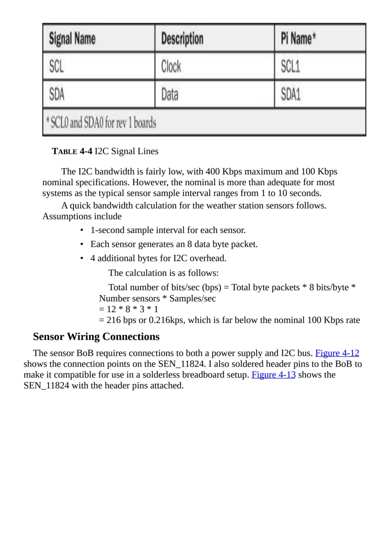 TABLE 4-4 I2C Signal Lines
The I2C bandwidth is fairly low, with 400 Kbps maximum and 100 Kbps
no…