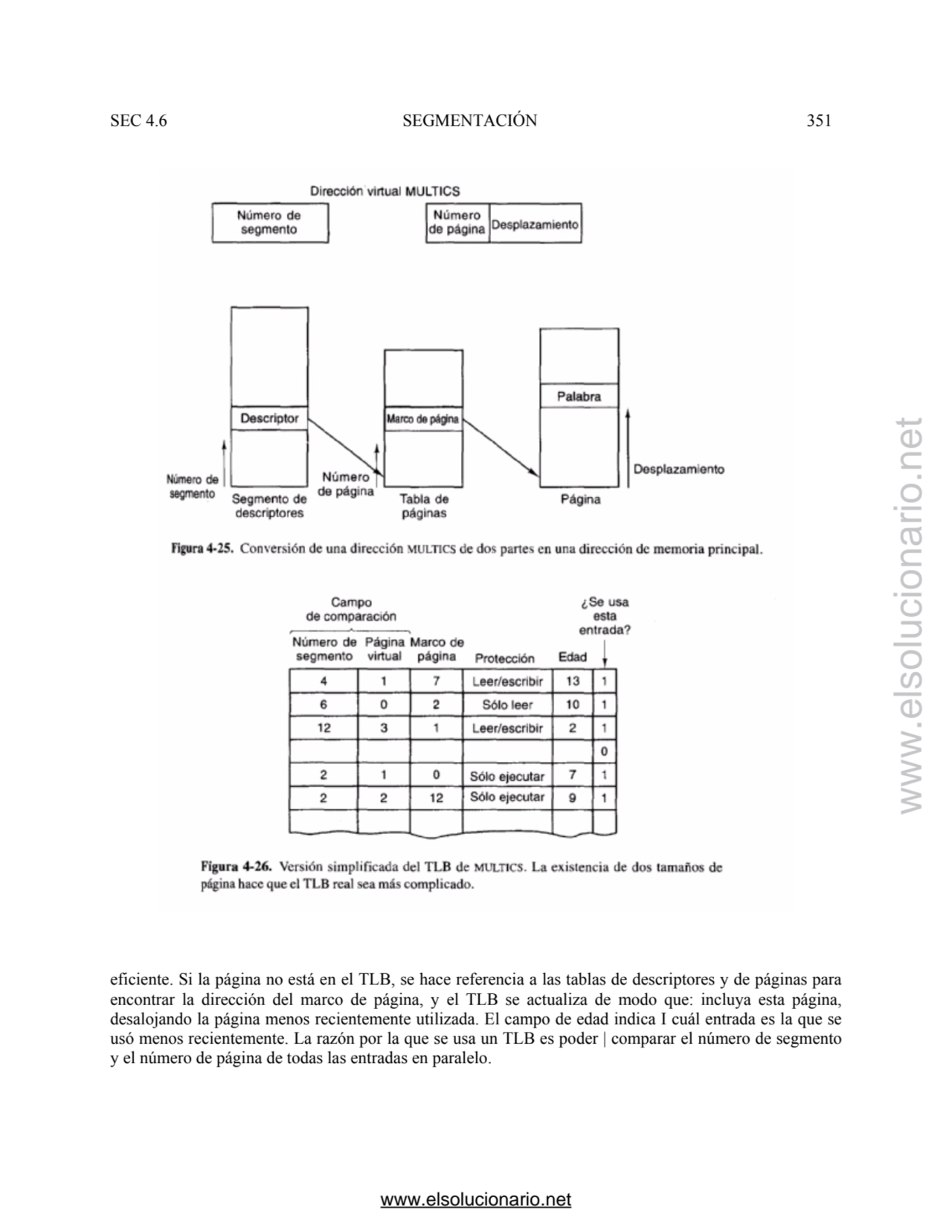 SEC 4.6 SEGMENTACIÓN 351 
eficiente. Si la página no está en el TLB, se hace referencia a las tabl…