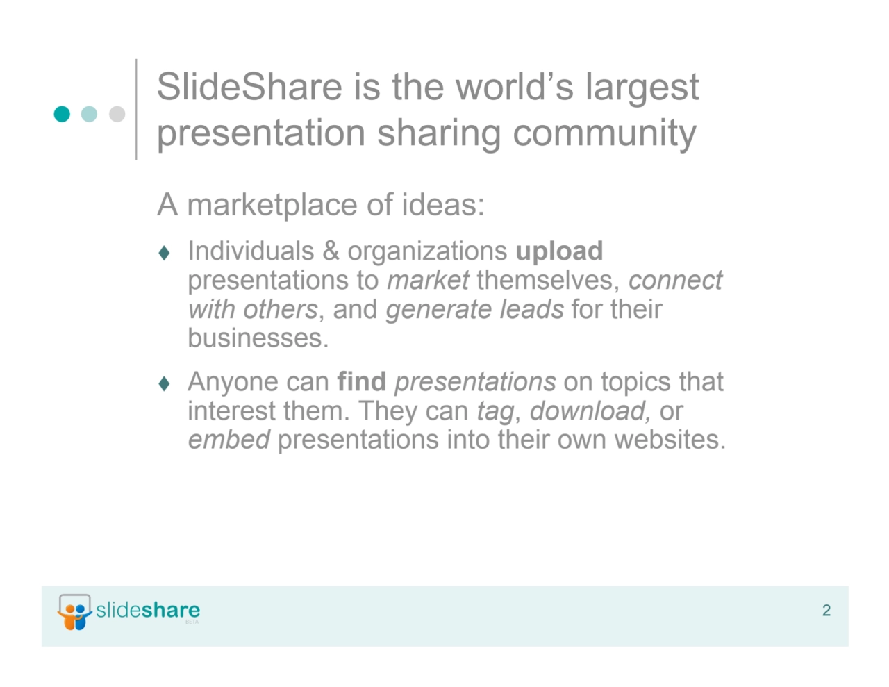 2
SlideShare is the world’s largest
presentation sharing community
A marketplace of ideas:
 In…