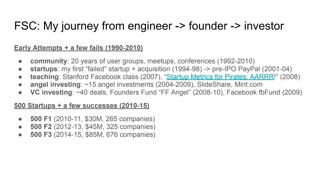 FSC: My journey from engineer -> founder -> investor
Early Attempts + a few fails (1990-2010)
● c…