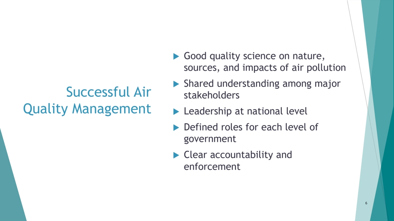 Successful Air 
Quality Management
 Good quality science on nature, 
sources, and impacts of ai…