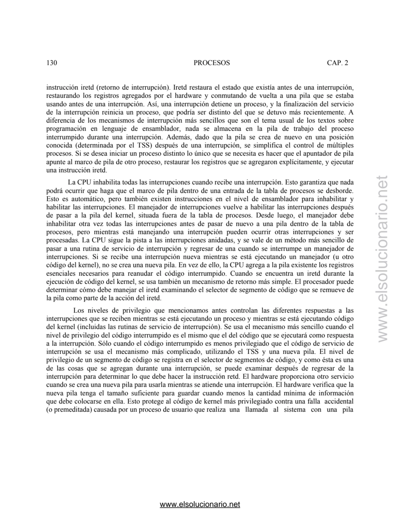 130 PROCESOS CAP. 2 
instrucción iretd (retorno de interrupción). Iretd restaura el estado que exi…