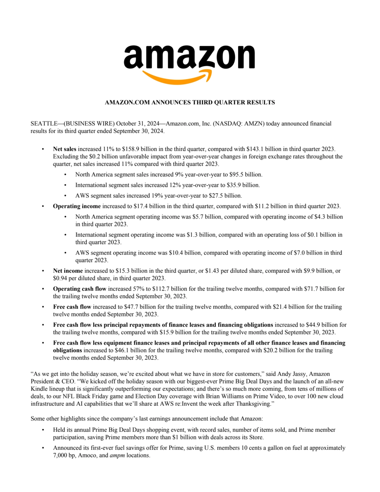 Amazon 3q 2024 business results 