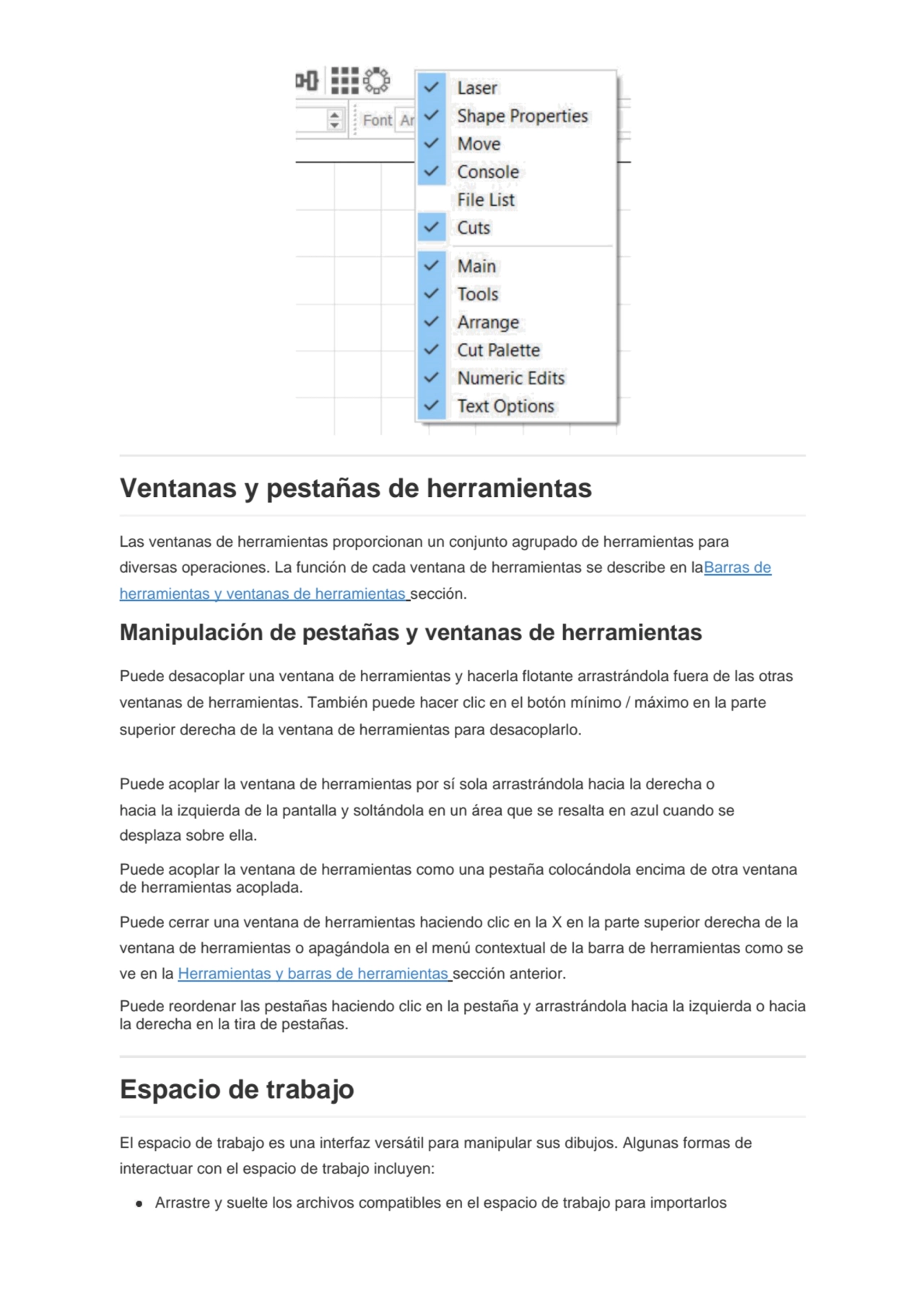 Ventanas y pestañas de herramientas
Las ventanas de herramientas proporcionan un conjunto agrupado…