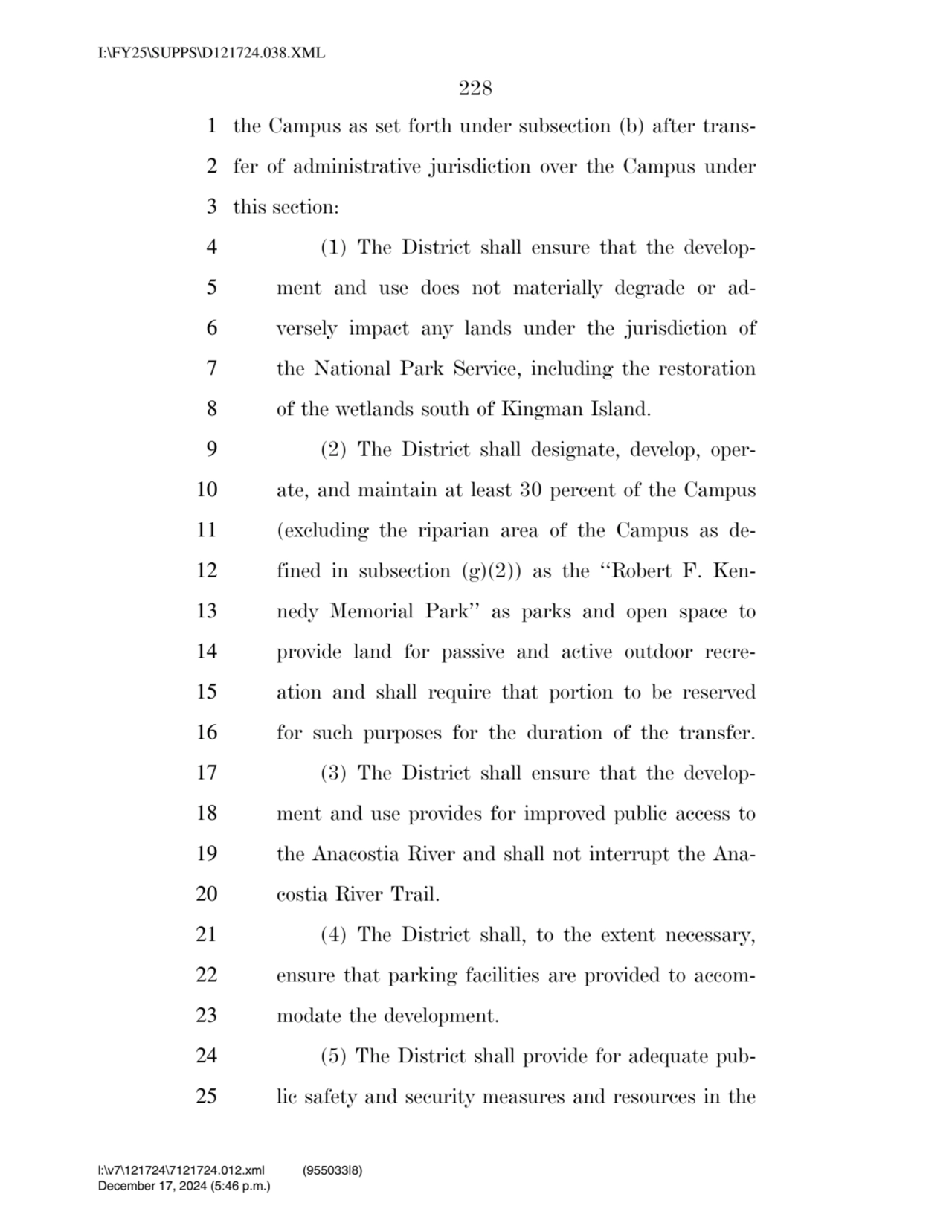 228 
1 the Campus as set forth under subsection (b) after trans2 fer of administrative jurisdicti…