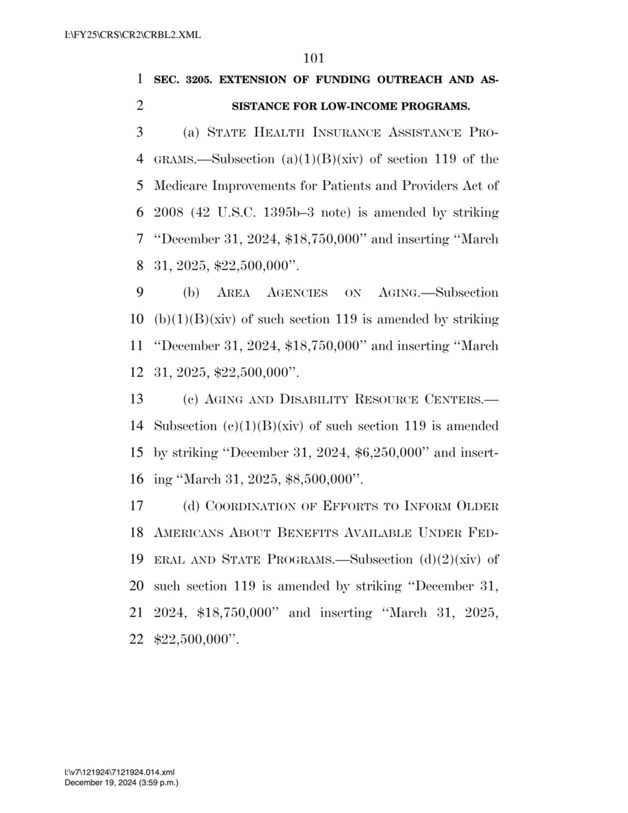 101 
1 SEC. 3205. EXTENSION OF FUNDING OUTREACH AND AS2 SISTANCE FOR LOW-INCOME PROGRAMS. 
3 (a)…