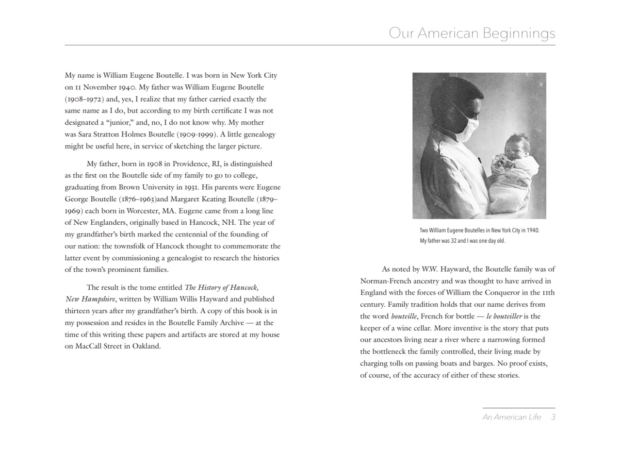 An American Life 3 
As noted by W.W. Hayward, the Boutelle family was of 
Norman-French ancestry …