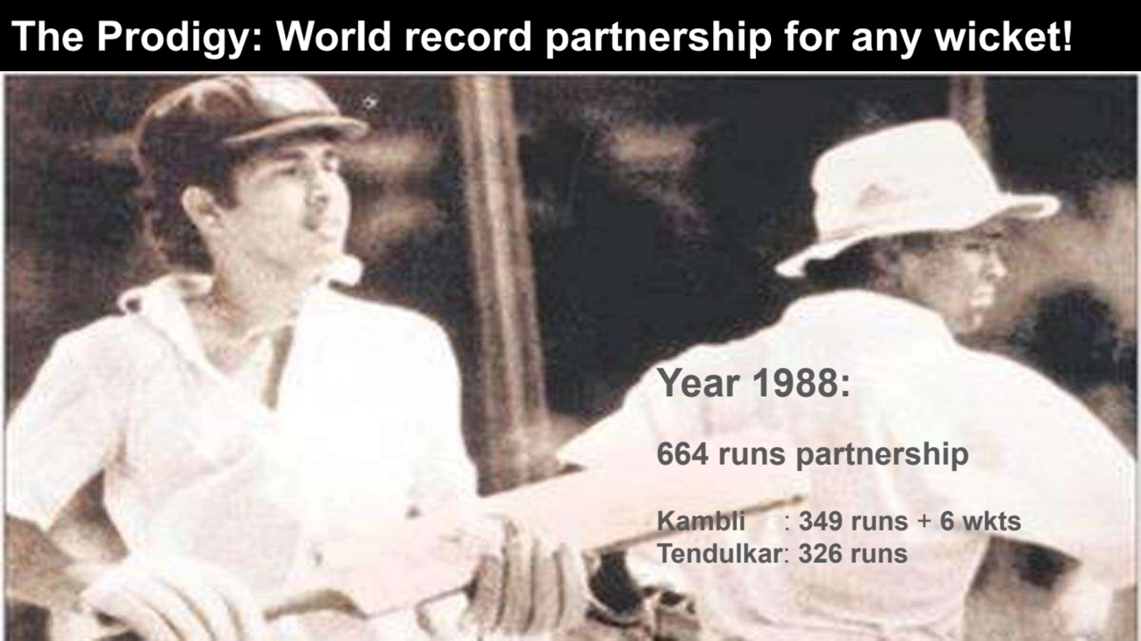 The Prodigy: World record partnership for any wicket!
Year 1988:
664 runs partnership
Kambli : 3…