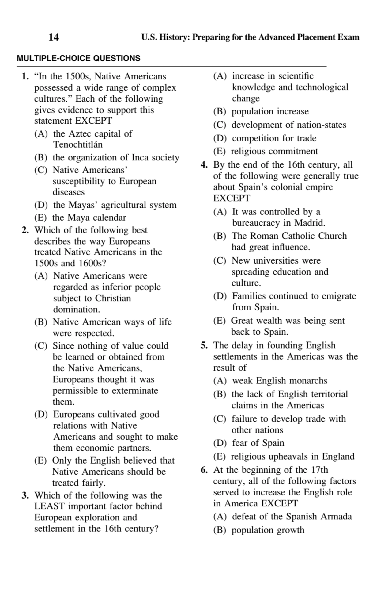 14 U.S. History: Preparing for the Advanced Placement Exam
MULTIPLE-CHOICE QUESTIONS
1. “In the 1…