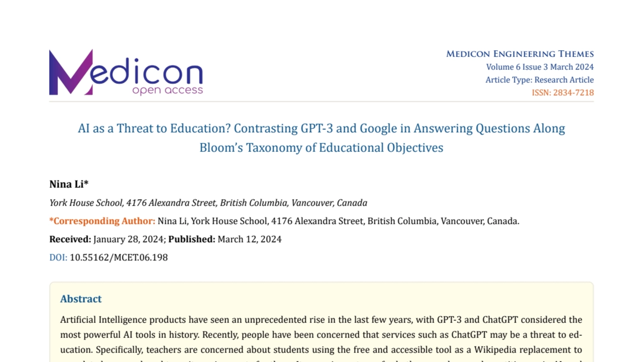 AI as a Threat to Education? Contrasting GPT-3 and Google