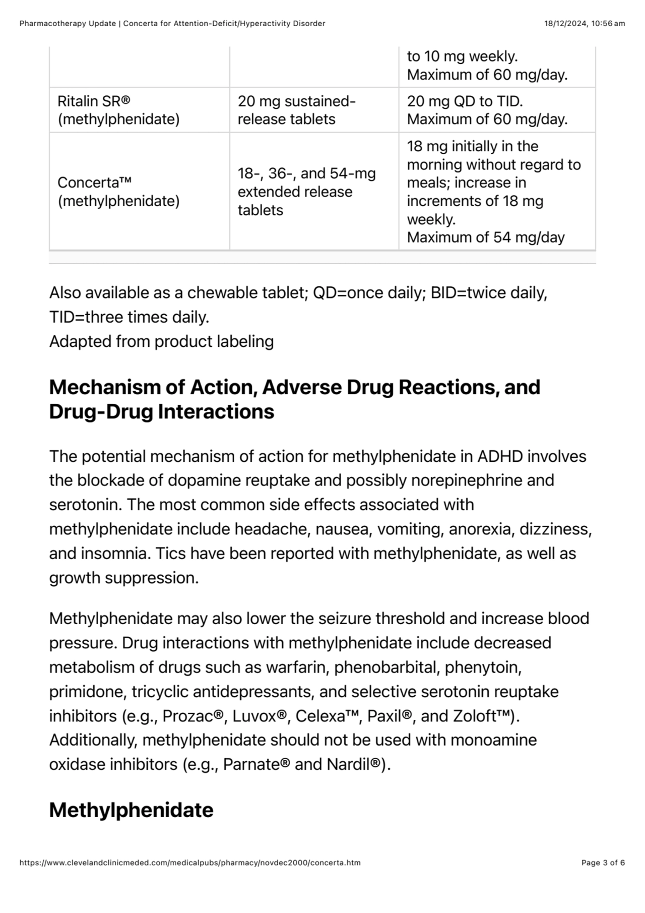 Pharmacotherapy Update | Concerta for Attention-Deficit/Hyperactivity Disorder 18/12/2024, 10:56 am…