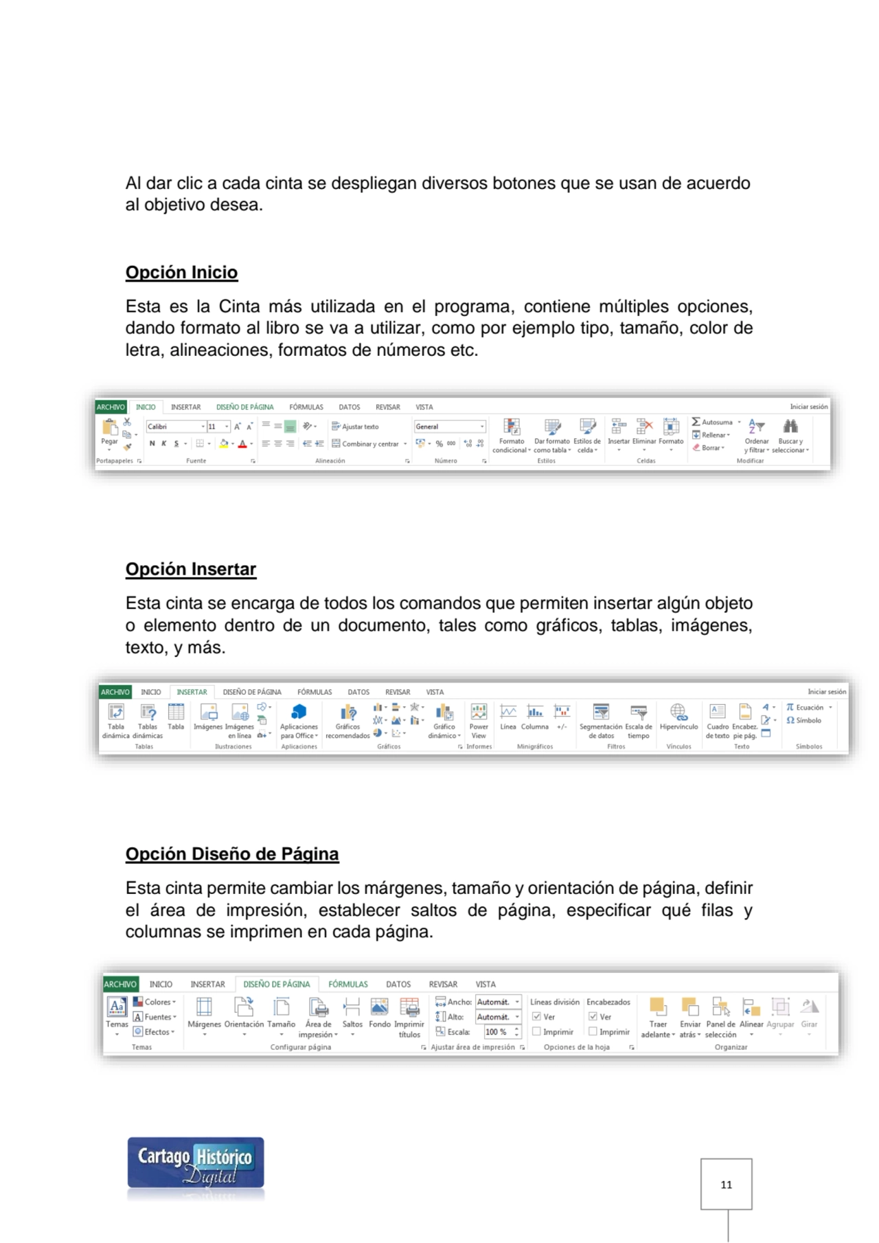 11
Al dar clic a cada cinta se despliegan diversos botones que se usan de acuerdo 
al objetivo de…