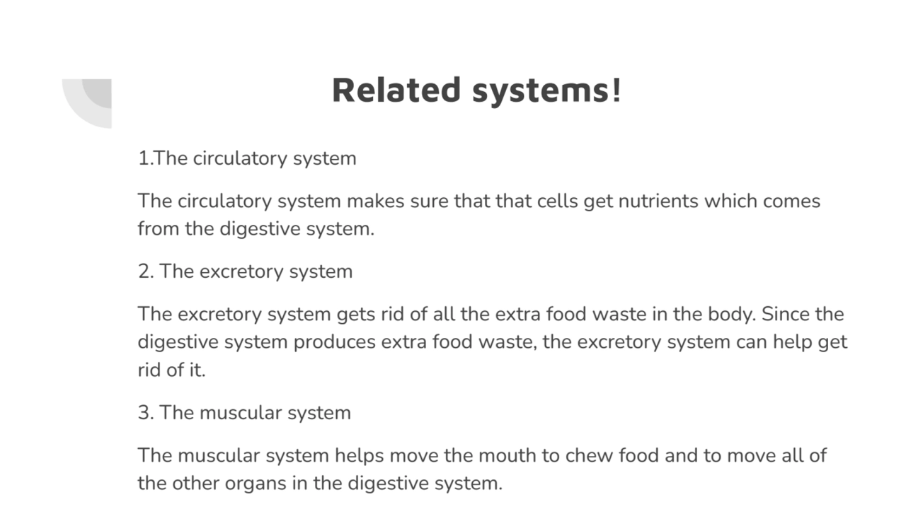 Related systems!
1.The circulatory system
The circulatory system makes sure that that cells get n…