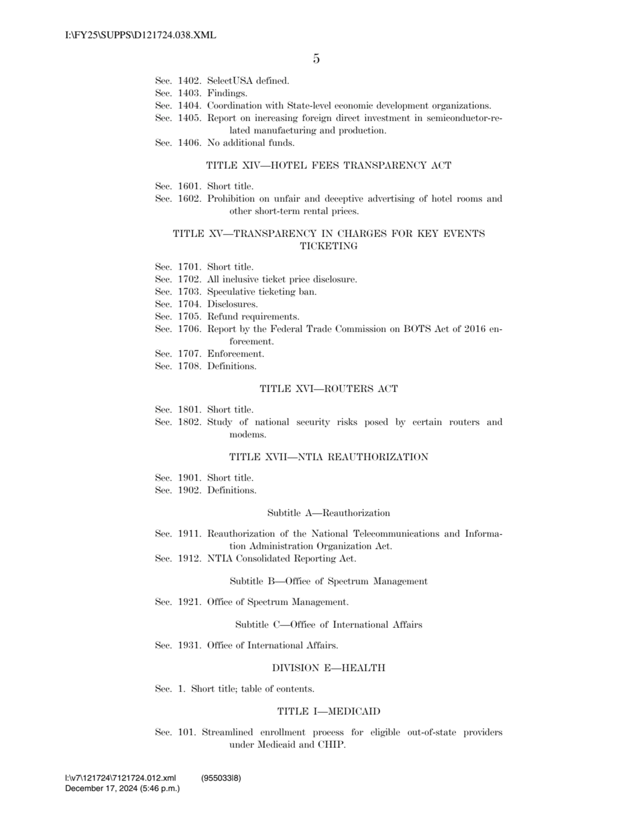 5 
Sec. 1402. SelectUSA defined. 
Sec. 1403. Findings. 
Sec. 1404. Coordination with State-level…